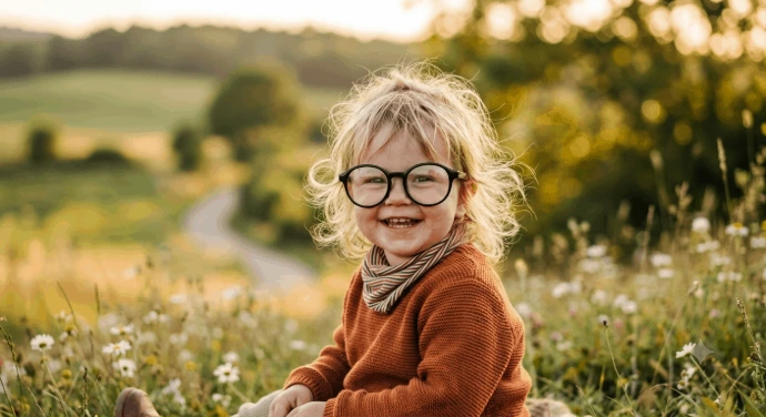 niña sonriendo con sus gafas nuevas